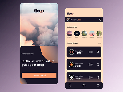 Sleep App desain mobile app sleep songs ui