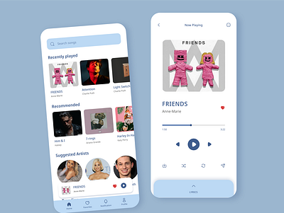 Music Player app appdesign baby blue blue design minimal mobile mobile app mobile app design music music player player ui uiux design ux