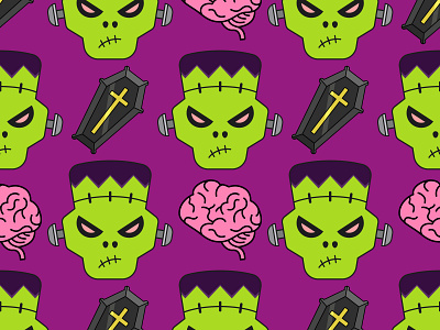 Halloween pattern with zombie brains coffin design graphic design halloween holiday illustration pattern seamless pattern vector zombie