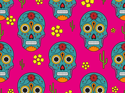 Sugar skulls for Halloween and Day of the Dead seamless pattern