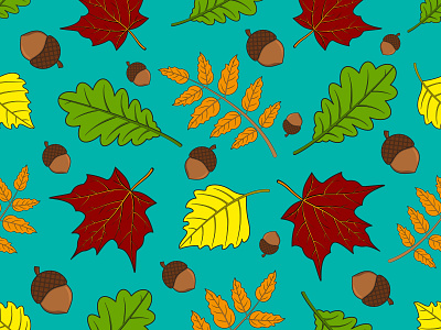 Autumn seamless pattern with leaves and acorns