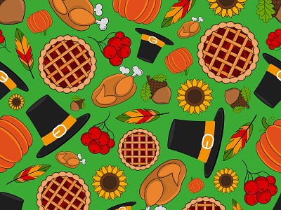 Seamless pattern for Thanksgiving day acorn background berries design feather graphic design holiday illustration pattern pilgrim pumpkin rowan seamless thanksgiving thanksgiving day vector