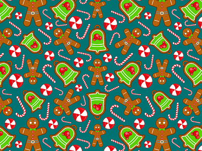 Gingerbread seamless pattern with candies candies candy christmas december design gingerbread graphic design illustration new year pattern seamless seamless pattern vector winter