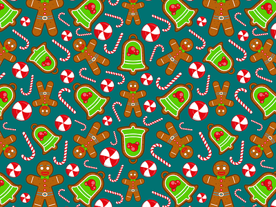 Gingerbread seamless pattern with candies