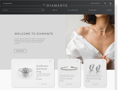 Diamante : A fine diamond jewelry website app branding ui ux