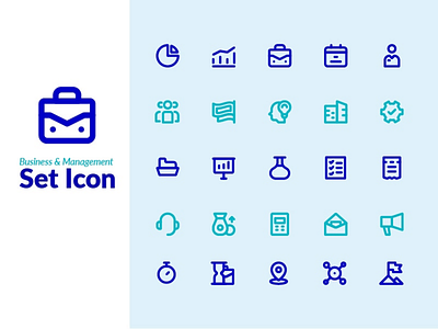 Icon set business & management pixel perfect