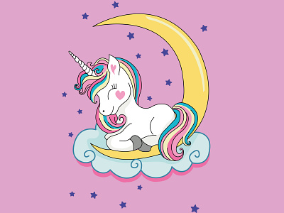 Unicorn on a cloud cartoon children graphic design illustration unicorn vector