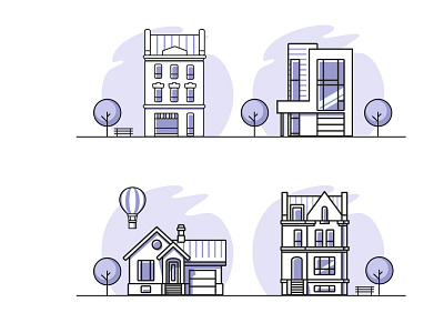 Houses line art flat graphic design home houses illustration line art vector