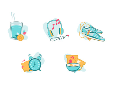 Fitness icons breakfast fitness graphic design habits icon illustration line art music sport vector wake up