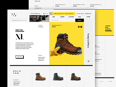 Meet the Excavator XL brutalism brutalist ecommerce grid grid layout product shoes swiss design type website yellow
