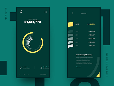 Revenue - Financial Report app chart concept data design financial graph highlight layout mobile piechart report rising sun table uidesign visual website welcome