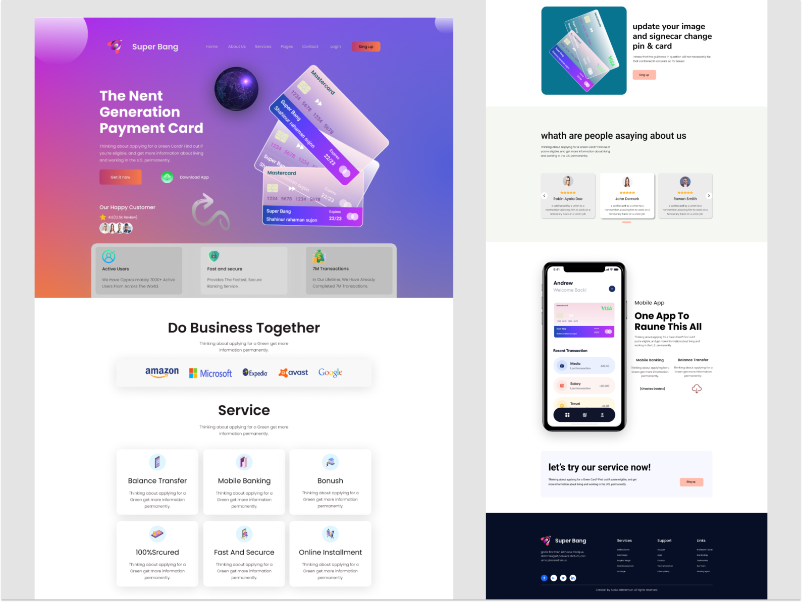 Bank Card Ful Landing Page. by jibon ali on Dribbble