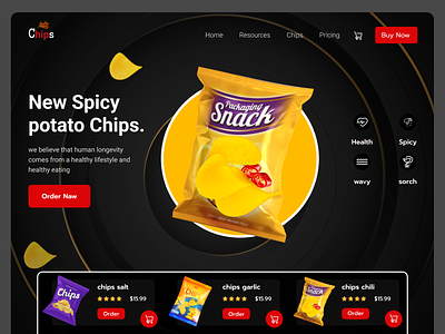 Chips Website design chips ecommerce fish and chips flavor food fries homepage landing page lays mockup potato potato chips restaurant snacks spicy web design website website design