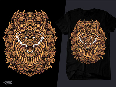 An Lion t-shirt with a carved style