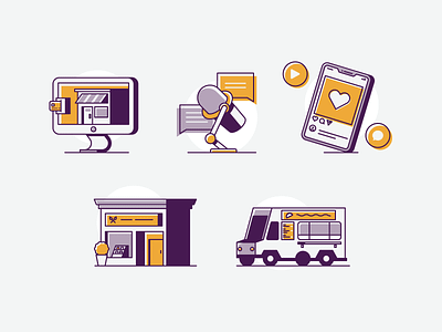 Small Business Ideas ecommerce food truck illustration podcast small business social media vector
