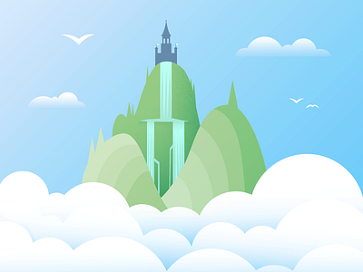 Castle in the Clouds castle clouds hills illustration nature vector waterfall
