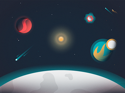 Space illustration moon night planet space stars vector