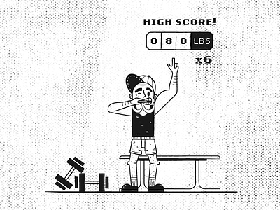 76/100: High Score! bw character fitness get fit gym illustration retro vector workout