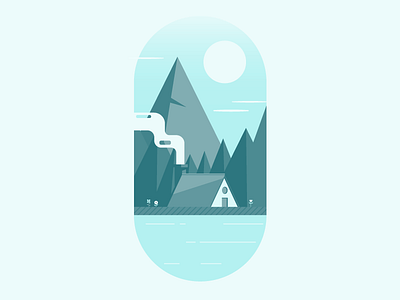 Cabin in the Woods cabin illustration mountains nature trees vector water