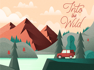 Into the Wild collab illustration jeep lettering mountains nature vector wild