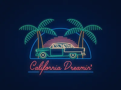 California Dreamin' cali illustration illustrator neon vector vintage