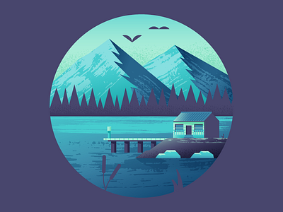 The Fishing Cabin cabin fishing illustration illustrator landscape mountains vector