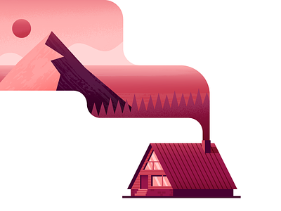 In the Smoke cabin illustration illustrator landscape mountain nature smoke vector