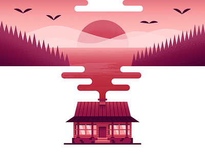 Smokey in the Middle cabin illustration illustrator landscape smoke vector water