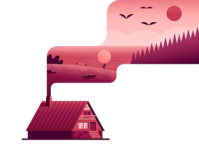 All Smoked Out cabin illustration illustrator landscape smoke vector water