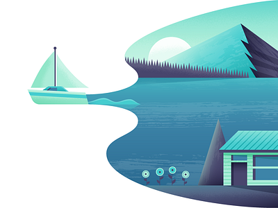 Sailboat cabin illustration illustrator landscape nature sailboat vector water