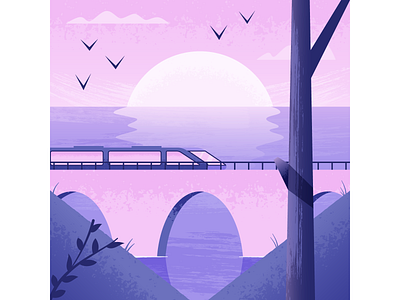 Seaside Train illustration illustrator nature train vector water