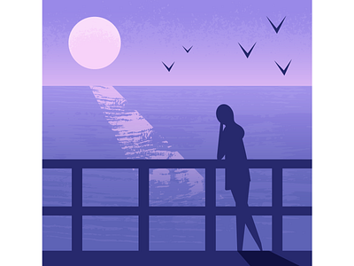 Peaceful Night illustration illustrator night pier sunset vector water