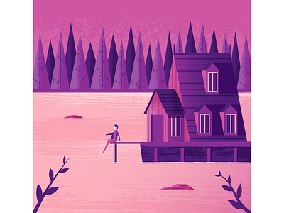 Cabin on the Lake cabin illustration illustrator lake nature vector