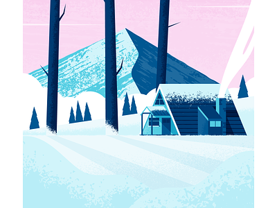 Winter Day cabin illustration illustrator nature snow vector