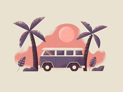 Vacation Vibes beach illustration procreate retrosupply trees vacation van vibe volkswagen