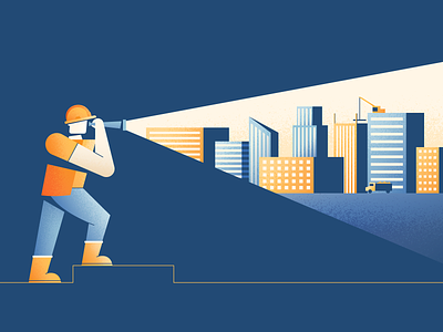 Finding Skilled Workers buildings city construction illustration search vector worker