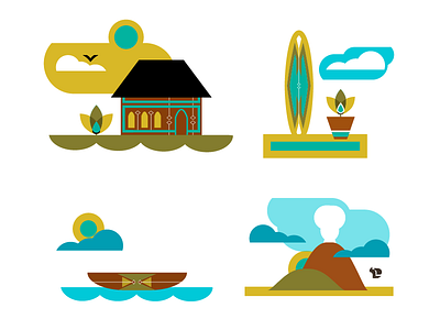 Aloha Icons aloha canoe clouds eruption hale hawaii icons illustration makai sun surf board volcano