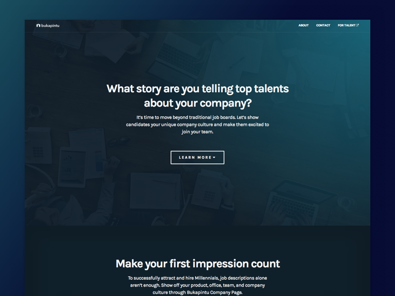 Bukapintu - Company Landing Page typography blue gradient blue minimal simplicity gradient web development web design landing page