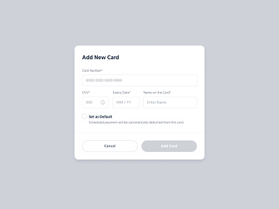 Add New Card Modal add new card call to action card credit card form membership modal payment payment method settings ui user interface ux