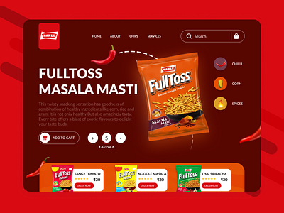 Parle - Fulltoss chips page branding chips creative eat landingpage parle product red typography ui