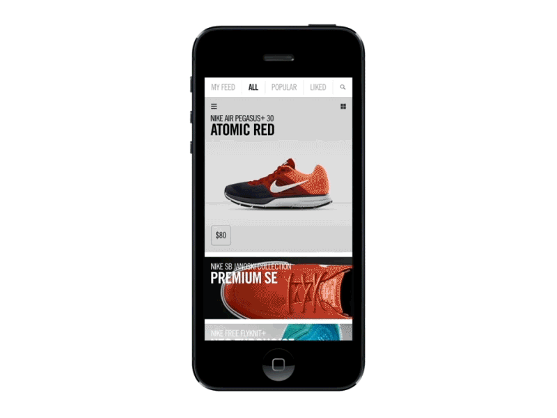 Nike SNKRS App app flat iphone minimal mobile motion studies ux