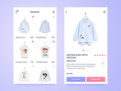 Discover and product Details animation app clothes ecommerce interaction kit menu minimal product screen ui ux