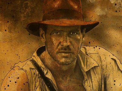 Indiana Jones illustration ink painting watercolor