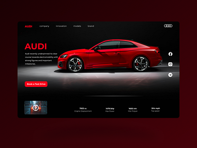 Landing Page audi black brand branding car dark design figma landing page red ui ux web xd