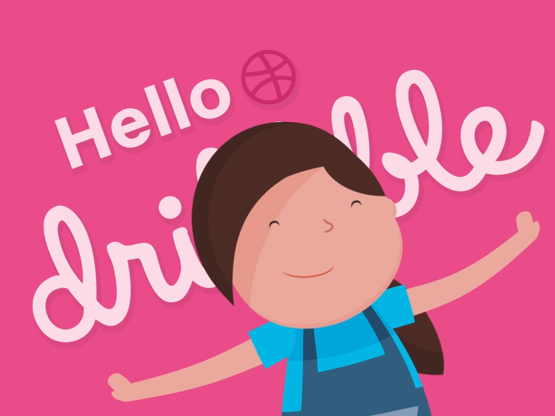 Hello Dribbble animation debut first gif girl happy hello shot smile thanks vector