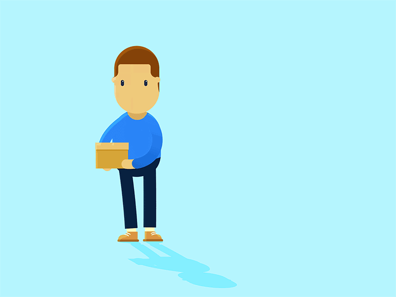 Boy with his box animation blue box boy calling holding motion graphic walking