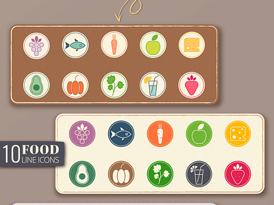 Healthy food line icons set colour icons flat icons set food icons healthy food icons icon icons package vector icons