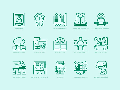 Technologies disruption icons set