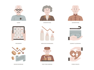 Ageing Society Icons Set ageing sociey elderly icon icon desing old population ageing population ageing