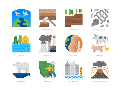 Climate change icons set